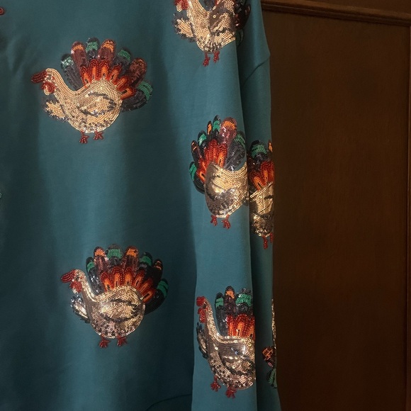 Queen of Sparkles Teal Sequin Turkey Sweatshirt - Picture 6 of 7